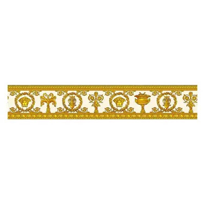 Versace Medusa Head Wallpaper Border Designer Luxury Textured White Yellow Gold