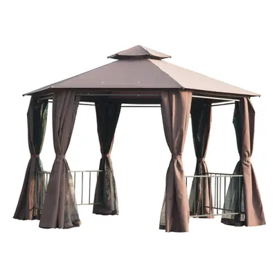 Outsunny x 3(m) Gazebo Canopy Tier Patio Shelter Steel for Garden Brown