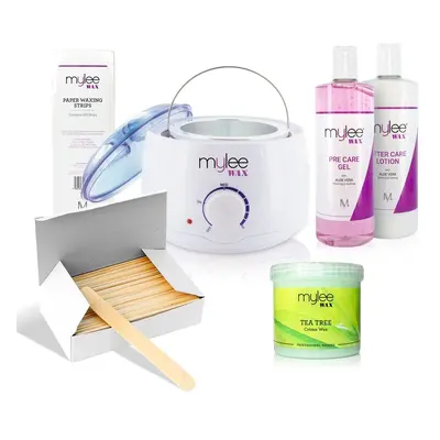 Mylee Complete Waxing Kit with Heater + Strips + Spatulas + Pre & After Care Lotion (Kit + Tea T