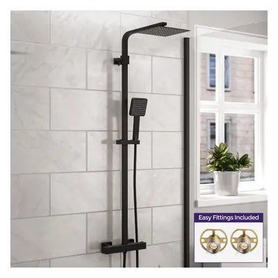 Modern Square Matte Black Exposed Thermostatic Mixer Shower Set With Easy Fittings