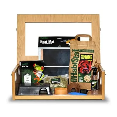 Habistat - Hatchling Snake Starter Kit - Oak - Includes Terrainium, Mat Stat, Heat Mat, Thermome