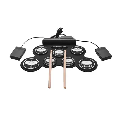 7 Pads Electric Drum Set ,Portable Roll Up Drum Practice Pad Drum Kit with Drum Pedals Drum Stic