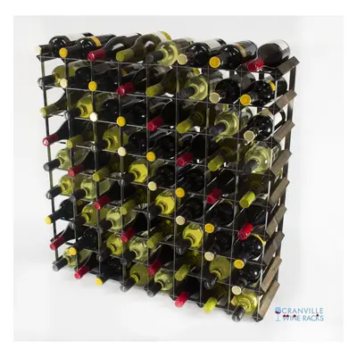 Classic bottle dark oak stained wood and galvanised metal wine rack self assembly