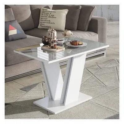 Glass Coffee Side Table White And Grey Modern Living Room Furniture Monarca