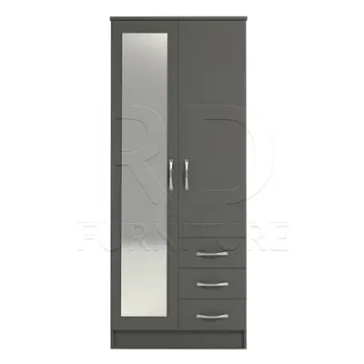 Ready assembled Classic Door Drawer Combi Mirrored Wardrobe Grey