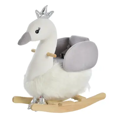 HOMCOM Kids Ride-On Rocking Swan Sound Handlebars Seat Belt Plush Body