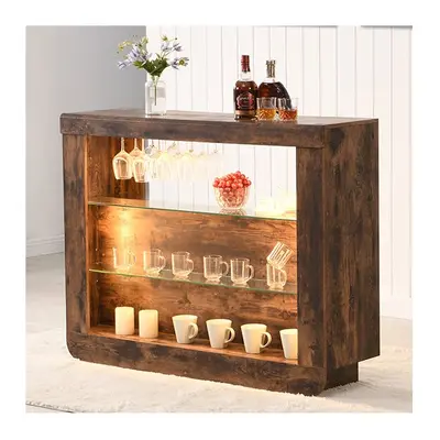 Fiesta Wooden Bar Table Unit In Rustic Oak With LED Lights