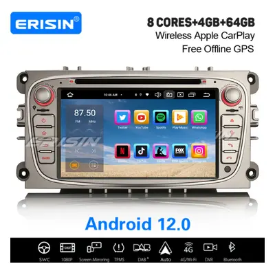 8-Core Android Car Stereo For Ford Mondeo Focus S/C-Max Galaxy 64GB Satnav DAB+ Wireless CarPlay