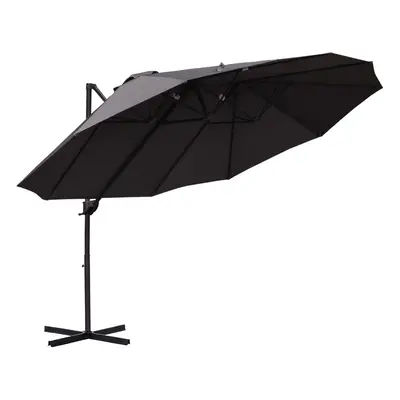 Outsunny Double Canopy Offset Parasol Umbrella Garden Shade Steel Canopy Grey