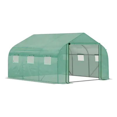 Outsunny 3.5 x x 2m Outdoor Tunnel Greenhouse w/ Roll Up Door Windows Green