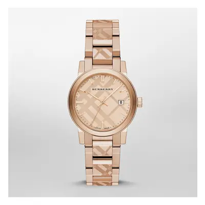 NEW BURBERRY BU9146 LADIES THE CITY ROSE GOLD CHECK DIAL WATCH -1 YEAR WARRANTY