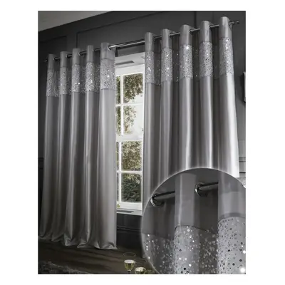 Catherine Lansfield Glitzy Eyelet Curtains, 66x72-Inch, Grey