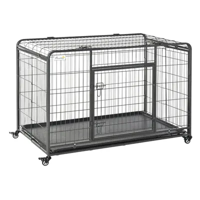 PawHut 81x125cm Metal Dog Cage Kennel w/ Locking Door & Wheels Extra Large Pets