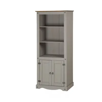 Corona Grey Wax Door Bookcase Storage Solid Wood Shelving Furniture