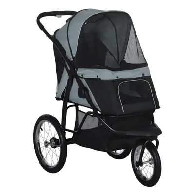 PawHut Wheel Pet Stroller, for Medium Small Dogs, Foldable Cat Pram - Grey