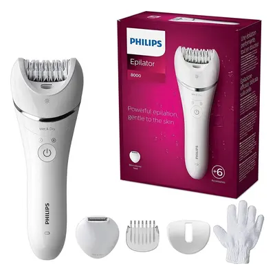 Philips Epilator Series 8000, Wet & Dry hair removal for legs and body, Powerful epilation, acce