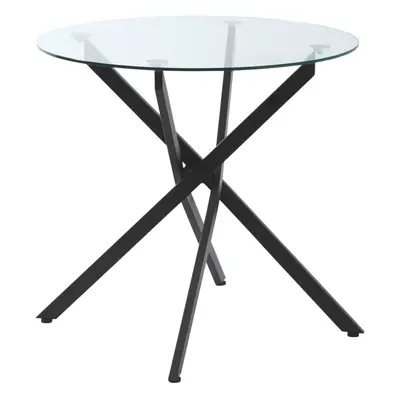 HOMCOM Clear Glass Side Table Round Metal Dining Table Dining Living Room Black