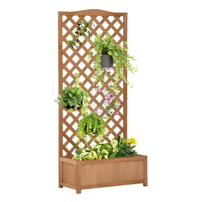 Outsunny Garden Wooden Planter Box with Trellis Flower Raised Bed Brown