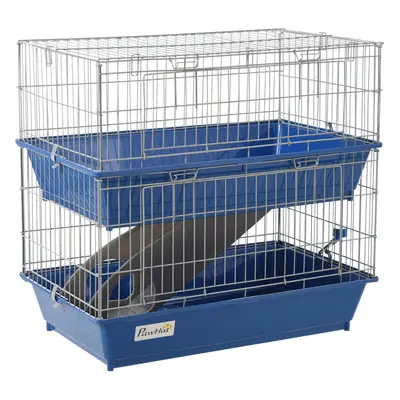 PawHut 2-Tier Small Animal Cage for Rabbit Ferret Chinchilla w/ Ramp Food Dish