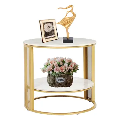 Marble Top Side Table Gold: Tier Round Shape Small Coffee Table