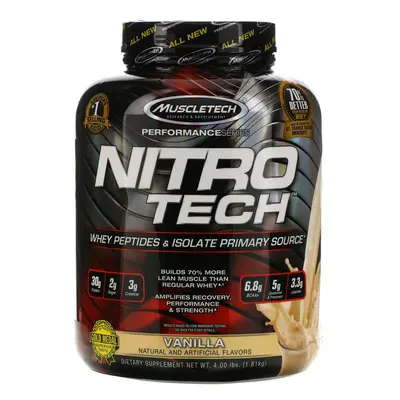 Muscletech, Nitro Tech, Whey Peptides & Isolate Primary Source, Vanilla, lbs (1.81 kg)