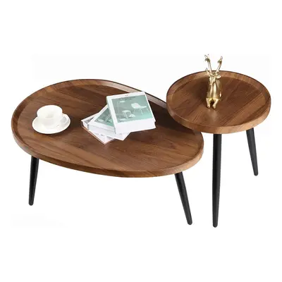 2 Nesting Set Large Oval Coffee Table Nest Wood