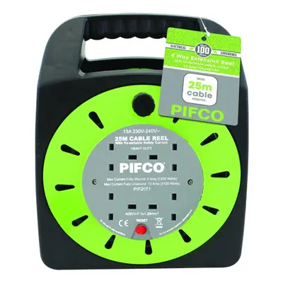 25M Daewoo Mains Power Extension Cable Reel Socket/Freestanding-Green/Heavy Duty