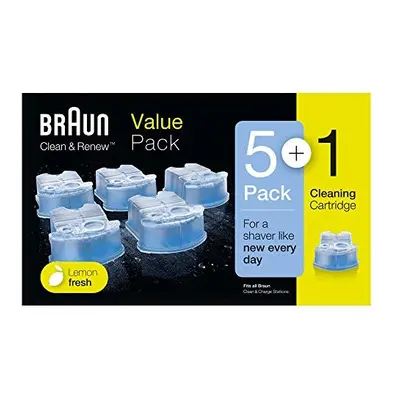 Braun Clean and Renew Refill Replacement Cartridges for Electric Shaver, 5+1 Pack