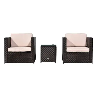 Outsunny 3Pcs Patio Seater Rattan Sofa Garden Furniture Set Coffee w/ Cushions