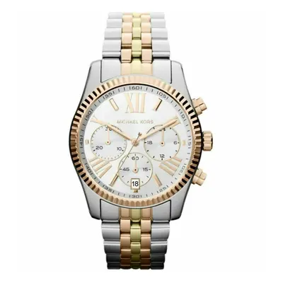 Michael Kors Lexington Ladies Chronograph Watch Tri Tone Bracelet Silver Dial MK5735