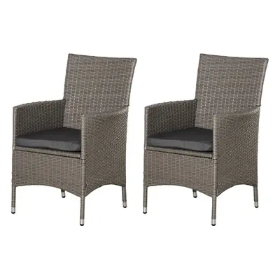 2 Pieces Rattan Garden Chairs, Patio Dining Chairs with Cushions, Grey