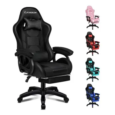 ELFORDSON Gaming Office Chair Racing Massage Computer Seat Footrest Leather Black