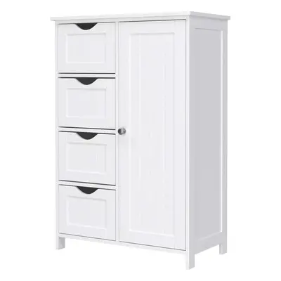 Bathroom Floor Storage Cabinet, Wooden Storage Unit with Drawers, Single Door, Adjustable Shelf,