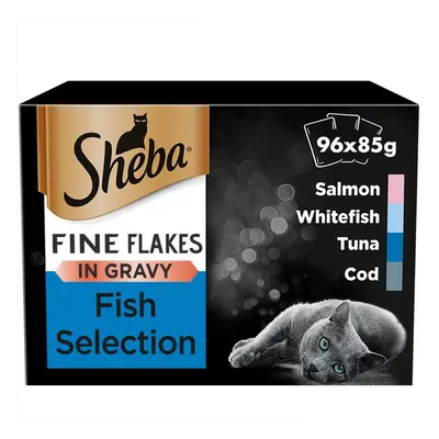 96 x 85g Sheba Fine Flakes Luxury Adult Wet Cat Food Mixed Fish in Gravy