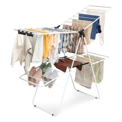 2-Tier Clothes Rack Foldable Clothes Airer Hanger Standing Drying Rack