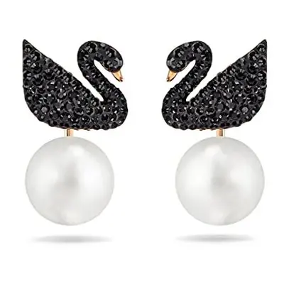 Swarovski Iconic Swan Earring jackets, Swan, Black, Rose-Gold Tone Plated