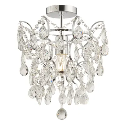 Decorative Flush Bathroom Ceiling Light Fitting - Clear Glass Crystal Details