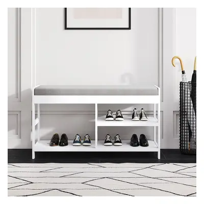 2-Tier Wood Shoe Storage Bench with Padded Seat