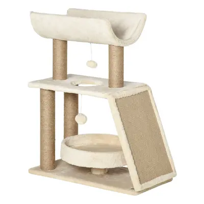 PawHut Cat Tree Kitten Tower w/ Scratching Post, Pad, Bed, Perch, Ball, Brown