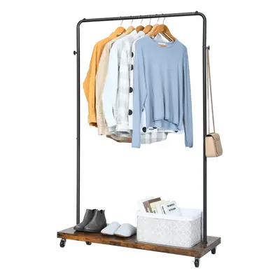 Lockable Casters Rolling Garment Rack Wooden Industrial Clothes Rack