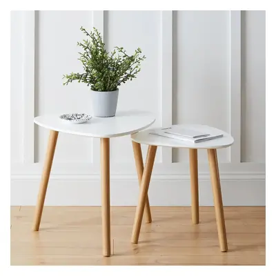 Set of Pcs White Modern Coffee Table End Tables Nest Wooden Tabletop