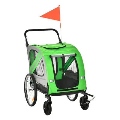 PawHut 2-In-1 Dog Bike Trailer Stroller w/ Universal Wheel Reflector Flag Green