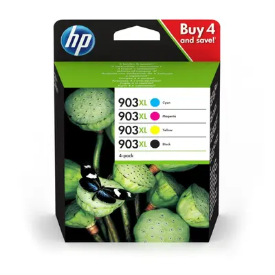 HP 3HZ51AE 903XL High Yield Original Ink Cartridges, Black/Cyan/Magenta/Yellow, Pack of