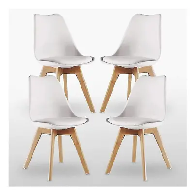 White Lorenzo Dining Chairs With Solid Wooden Legs - Set Of