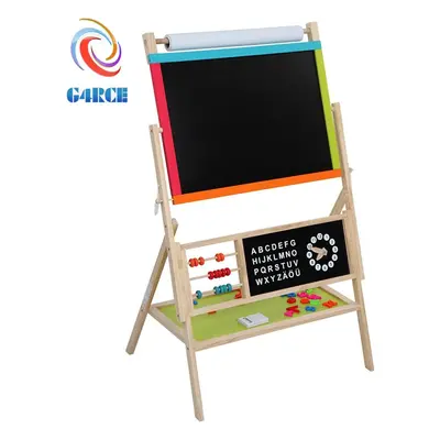 G4RCE KIDS CHILDRENS WOODEN IN BLACKBOARD WHITEBOARD & PAPER ROLL EASEL CHALK DRAWING BOARD