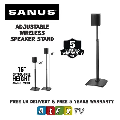 SANUS WSSA1 Black Single Adjustable Speaker Stand For SONOS ONE, SL, Play 1&3