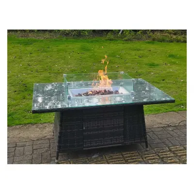 Fimous Rattan Fire Pit Dining Table Gas Heater Burner Garden Furniture