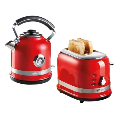 Ariete ARPK30 Moderna Cordless Kettle and Slice Toaster Set, Stainless Steel Body - Red