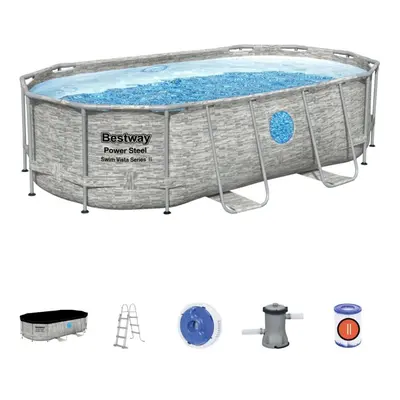 Bestway Power Steel Swim Vista Oval Swimming Pool Set, 18' x 9' x 48"