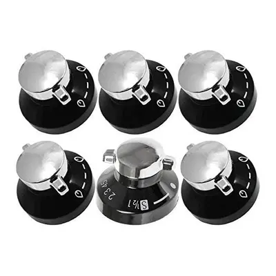 STOVES Oven Knob Gas Hob Cooker Knob Control Switches (Black / Silver, Pack of 6)